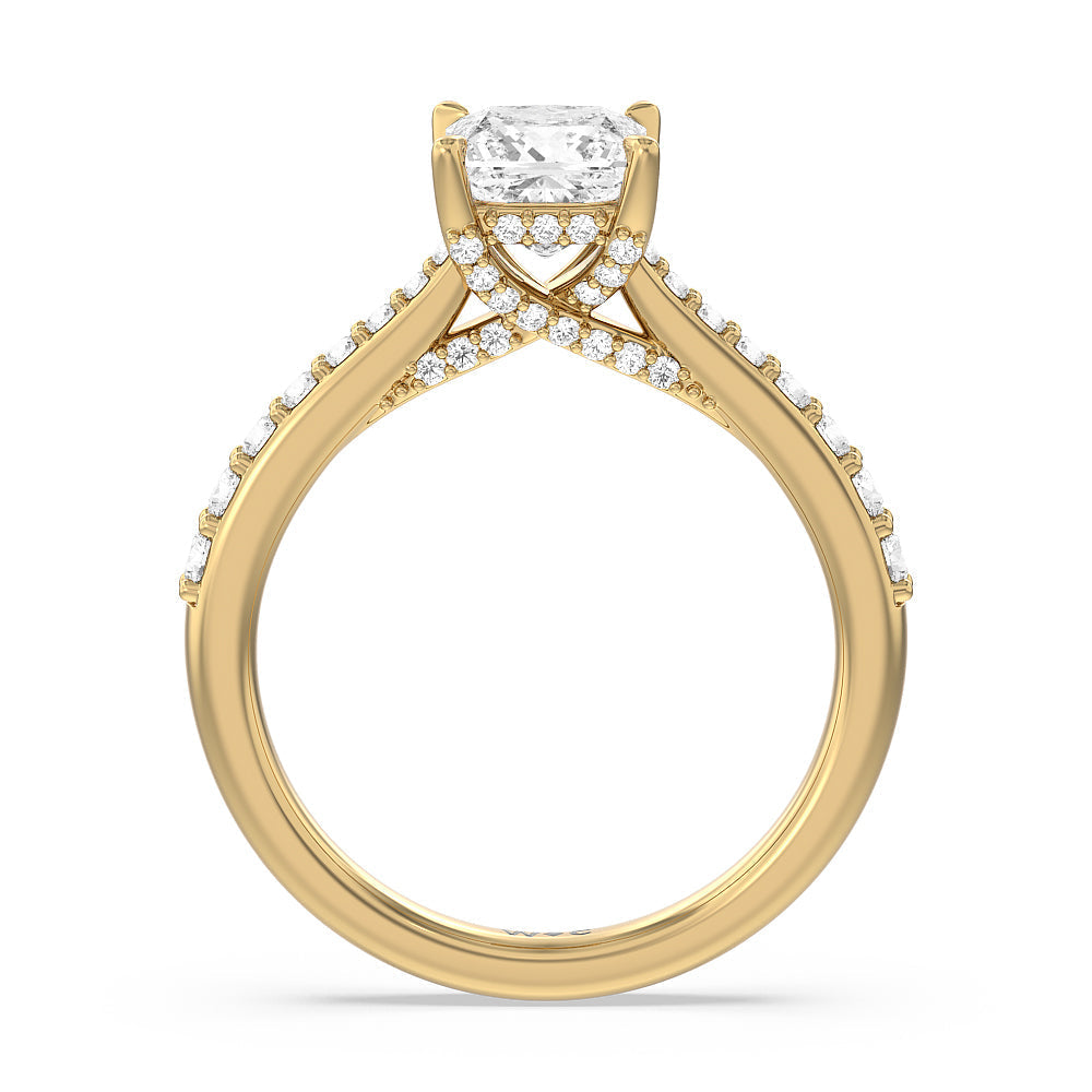 Bridged Basket & Hidden Halo Accent Engagement Ring with Princess Cut Diamond in 14KT Yellow Gold view 2
