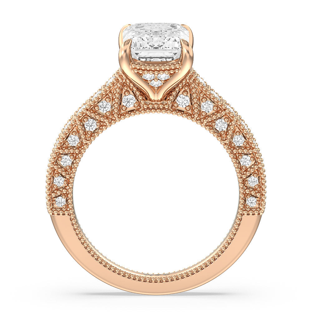 The Waldorf Ring with Emerald Cut Diamond in 14KT Rose Gold view 2
