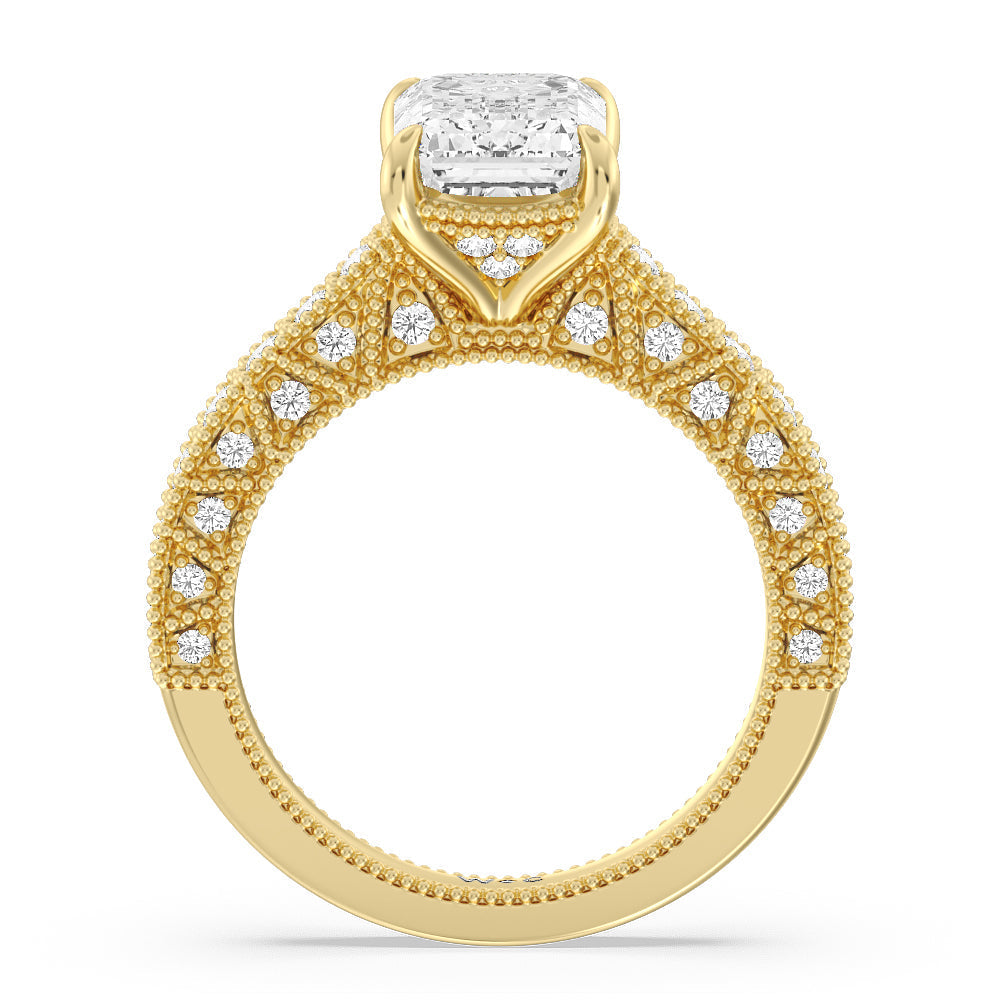 The Waldorf Ring with Emerald Cut Diamond in 14KT Yellow Gold view 2
