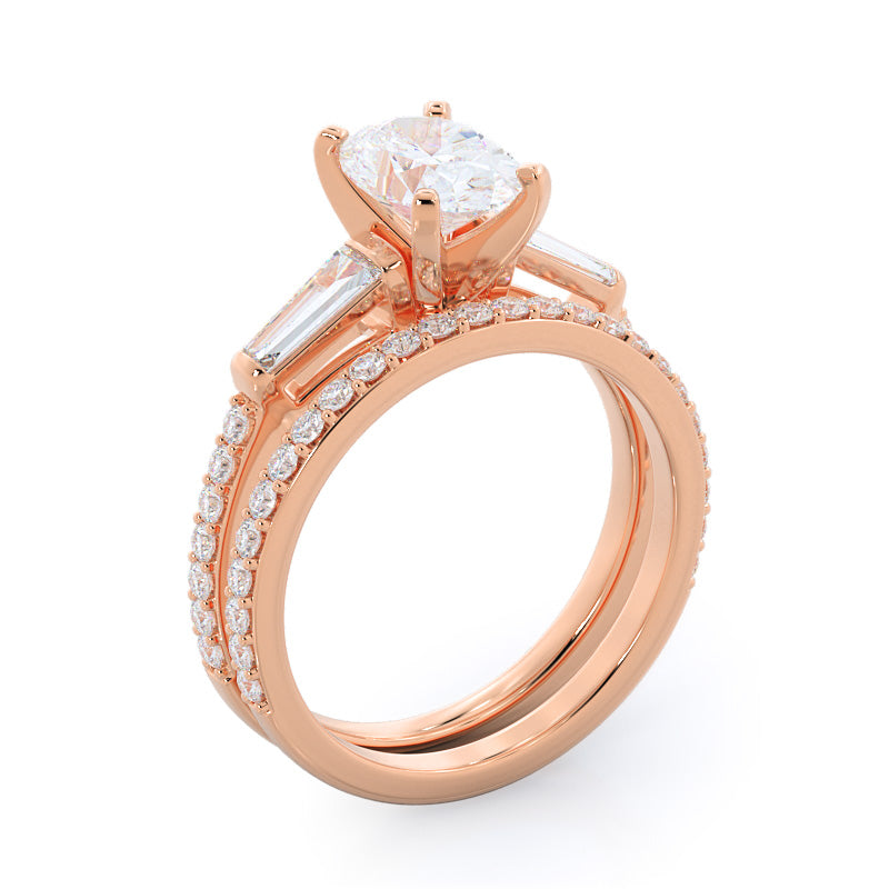 Asscher Cut Three Stone Tapered Baguette Diamond Engagement Ring with Lab Grown Diamond in 14KT Rose Gold view 4
