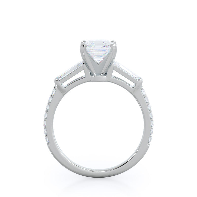 Asscher Cut Three Stone Tapered Baguette Diamond Engagement Ring with Lab Grown Diamond in 14KT Platinum view 2
