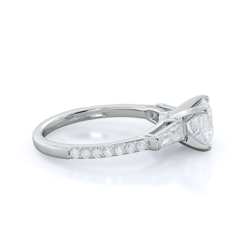 Asscher Cut Three Stone Tapered Baguette Diamond Engagement Ring with Lab Grown Diamond in 14KT Platinum view 3
