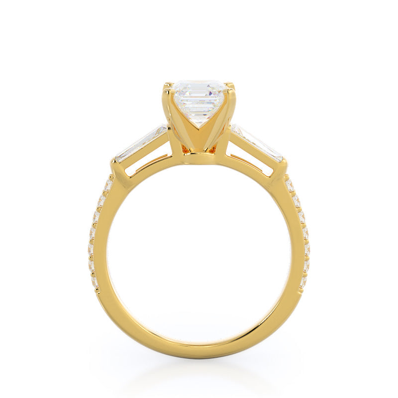 Asscher Cut Three Stone Tapered Baguette Diamond Engagement Ring with Lab Grown Diamond in 14KT Yellow Gold view 2
