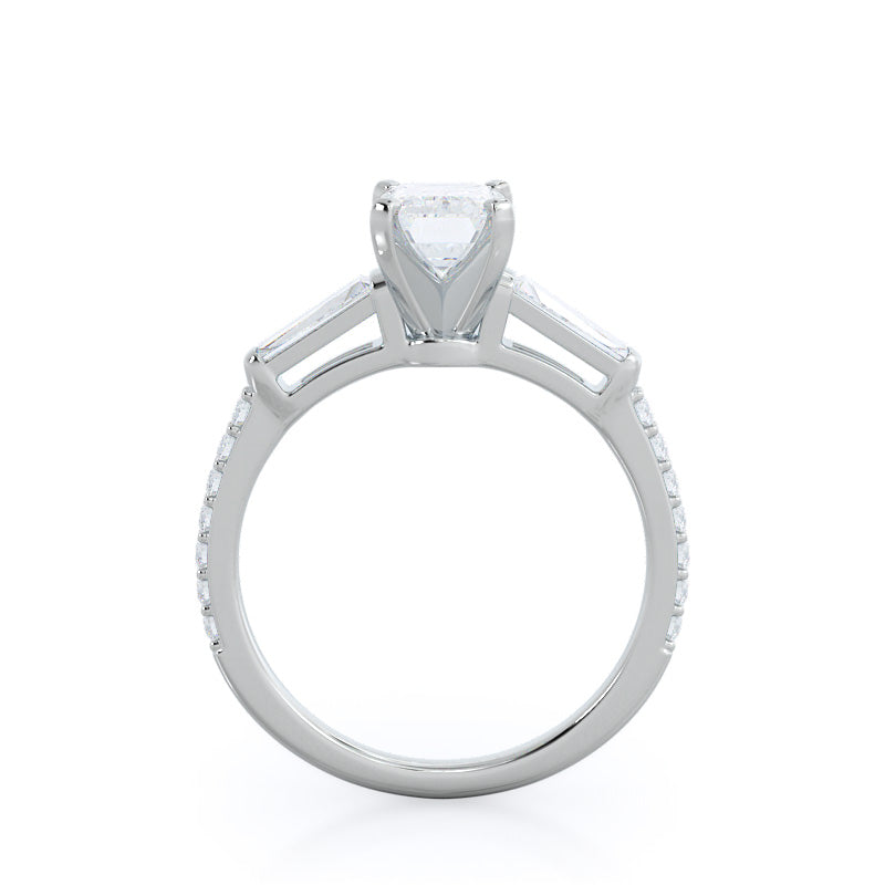 Emerald Cut Three Stone Tapered Baguette Diamond Engagement Ring with Lab Grown Diamond in 14KT Platinum view 2
