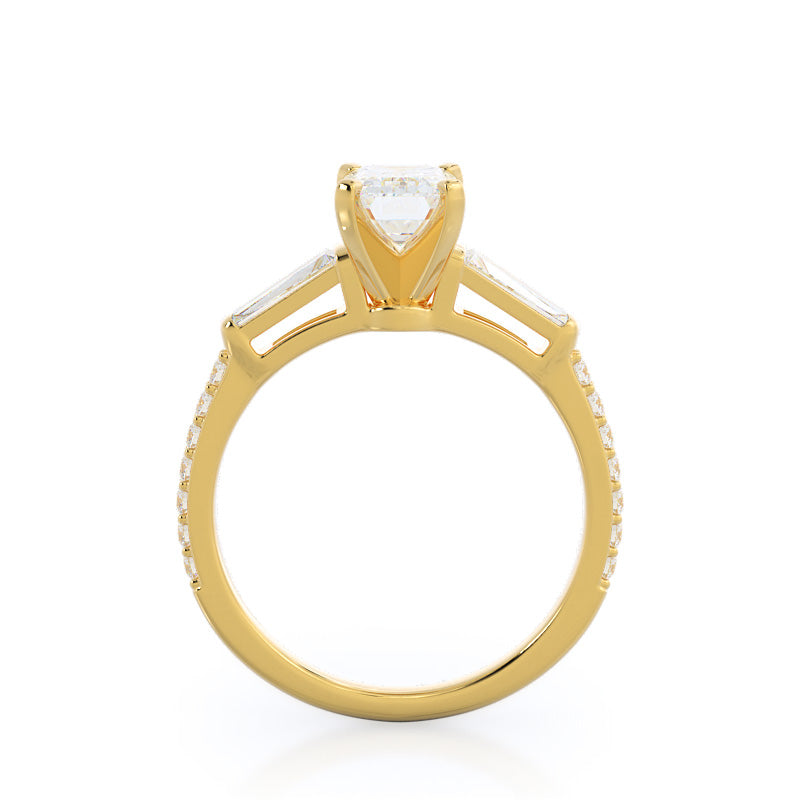 Emerald Cut Three Stone Tapered Baguette Diamond Engagement Ring with Lab Grown Diamond in 14KT Yellow Gold view 2
