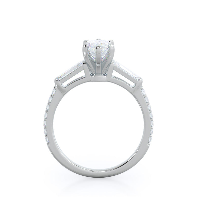 Marquise Cut Three Stone Tapered Baguette Diamond Engagement Ring with Lab Grown Diamond in 14KT Platinum view 2
