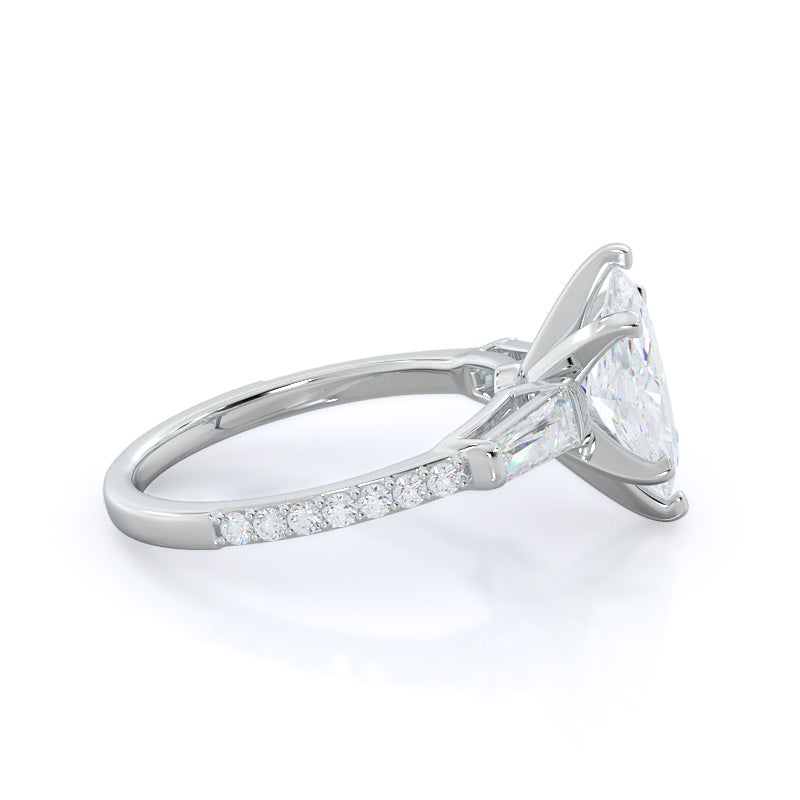 Marquise Cut Three Stone Tapered Baguette Diamond Engagement Ring with Lab Grown Diamond in 14KT Platinum view 3
