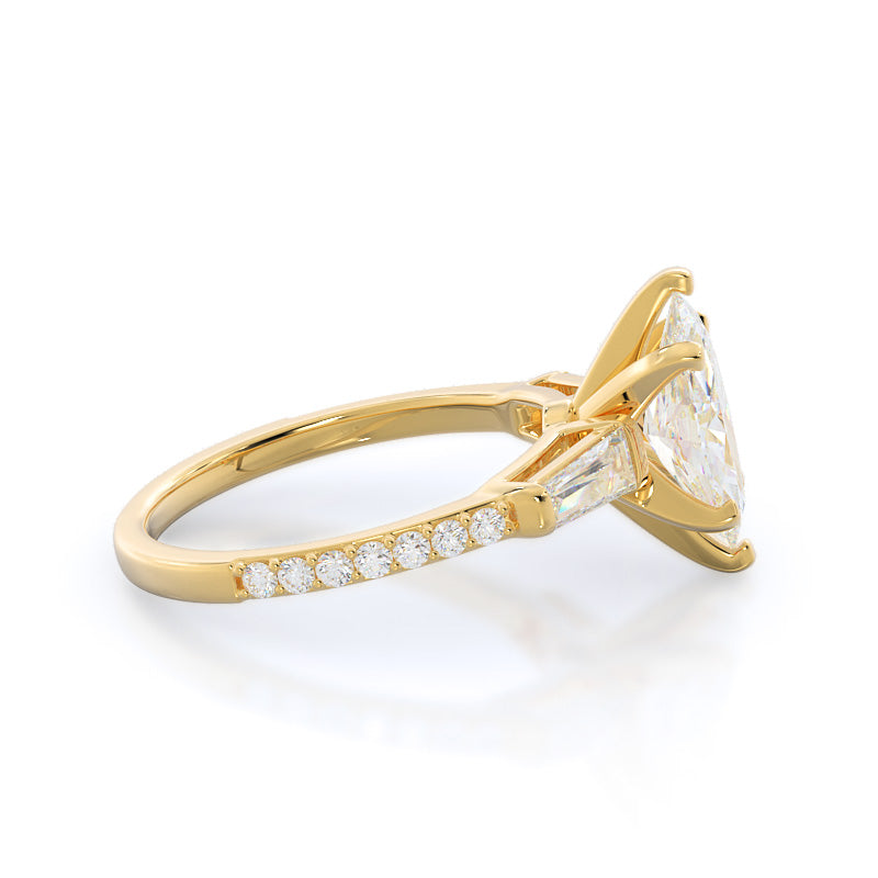 Marquise Cut Three Stone Tapered Baguette Diamond Engagement Ring with Lab Grown Diamond in 14KT Yellow Gold view 3
