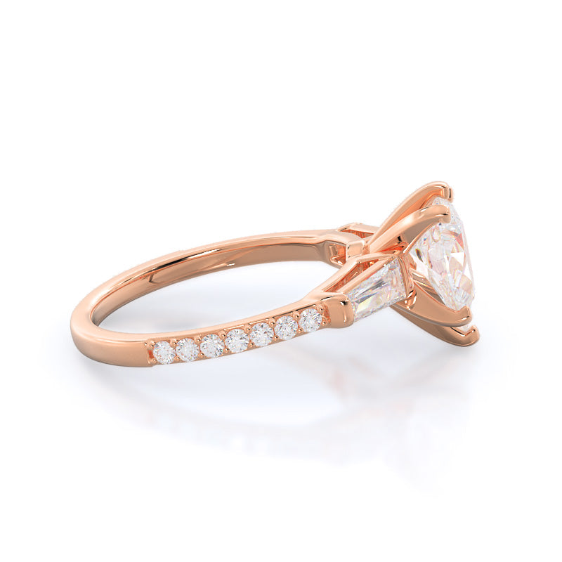 Pear Cut Three Stone Tapered Baguette Diamond Engagement Ring with Lab Grown Diamond in 14KT Rose Gold view 3
