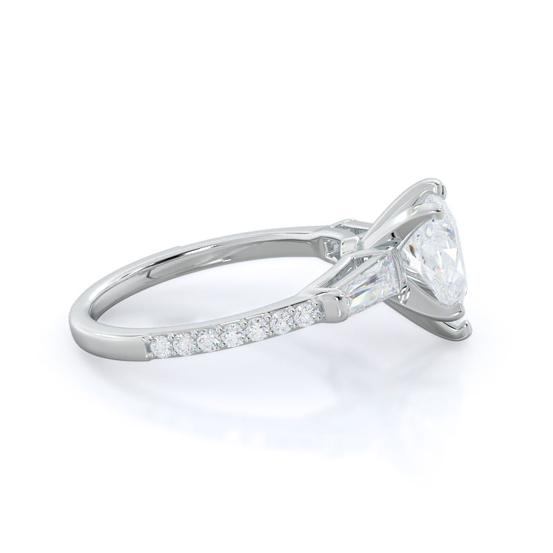 Pear Cut Three Stone Tapered Baguette Diamond Engagement Ring with Lab Grown Diamond in 14KT Platinum view 3
