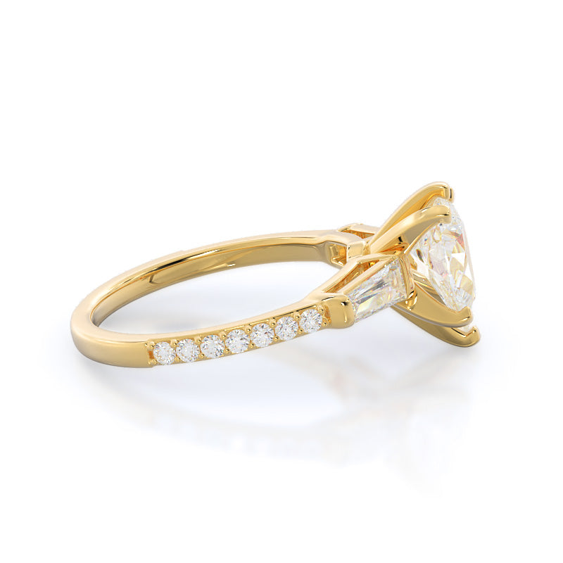 Pear Cut Three Stone Tapered Baguette Diamond Engagement Ring with Lab Grown Diamond in 14KT Yellow Gold view 3

