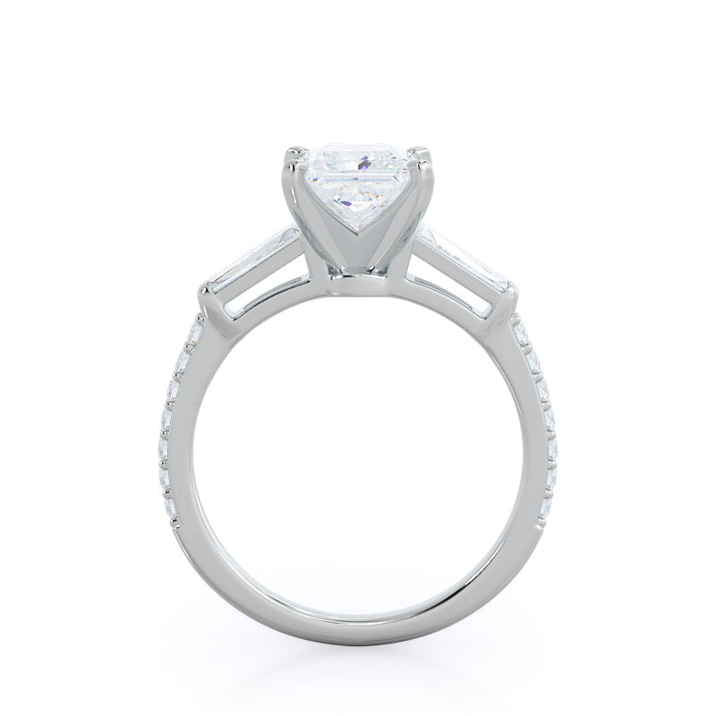 Princess Cut Three Stone Tapered Baguette Diamond Engagement Ring with Lab Grown Diamond in 14KT Platinum view 2
