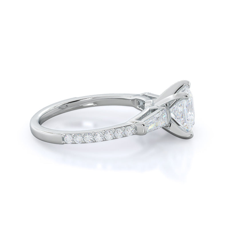 Princess Cut Three Stone Tapered Baguette Diamond Engagement Ring with Lab Grown Diamond in 14KT Platinum view 3
