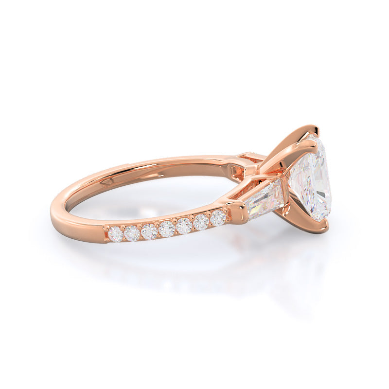 Radiant Cut Three Stone Tapered Baguette Diamond Engagement Ring with Lab Grown Diamond in 14KT Rose Gold view 3

