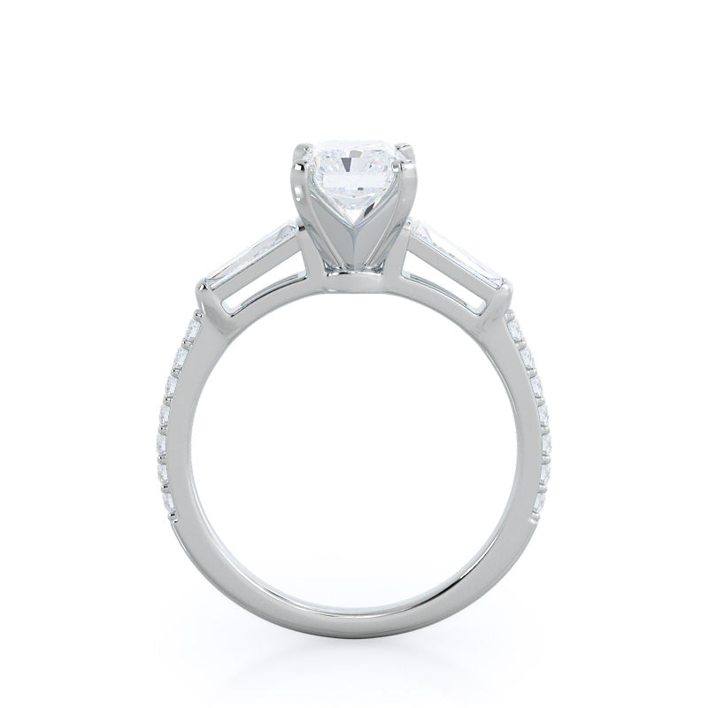 Radiant Cut Three Stone Tapered Baguette Diamond Engagement Ring with Lab Grown Diamond in 14KT Platinum view 2
