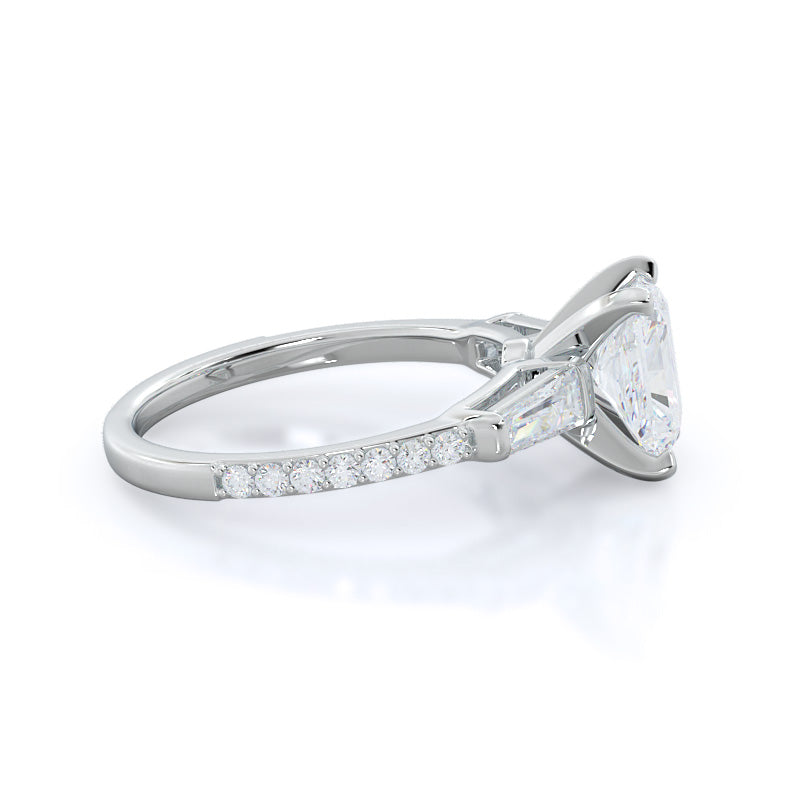 Radiant Cut Three Stone Tapered Baguette Diamond Engagement Ring with Lab Grown Diamond in 14KT Platinum view 3
