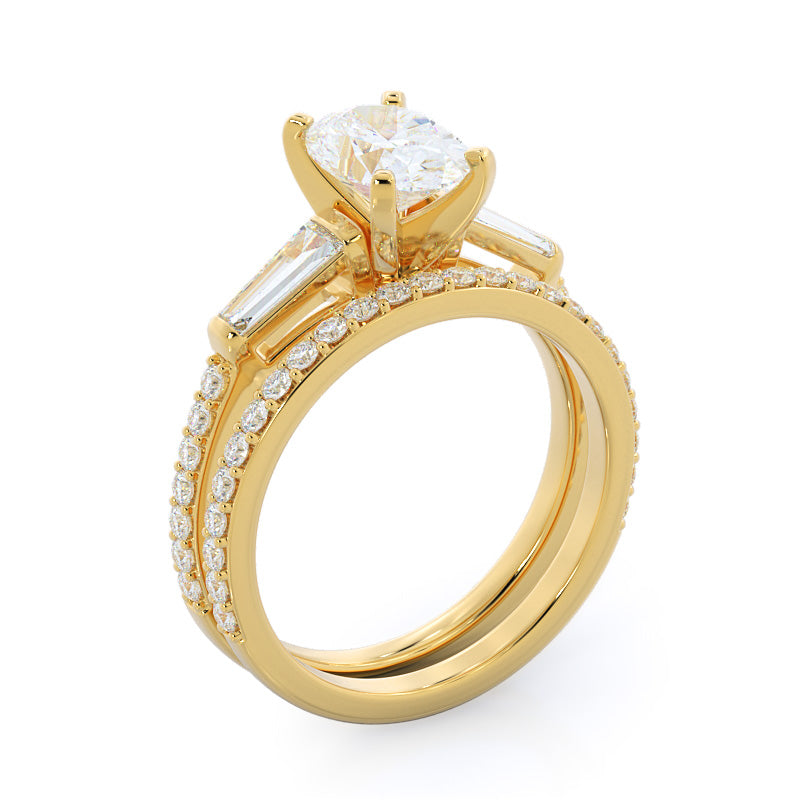 Radiant Cut Three Stone Tapered Baguette Diamond Engagement Ring with Lab Grown Diamond in 14KT Yellow Gold view 4
