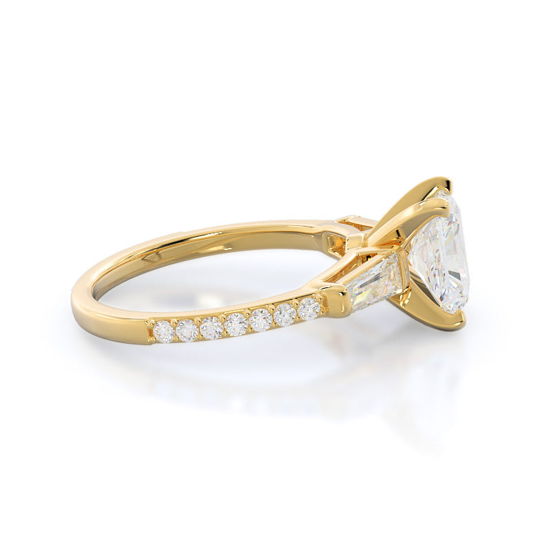 Radiant Cut Three Stone Tapered Baguette Diamond Engagement Ring with Lab Grown Diamond in 14KT Yellow Gold view 3
