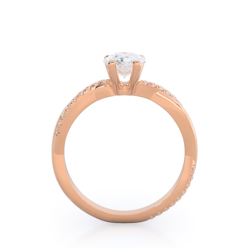 Pear Cut Twisting Vine Diamond Ring with Lab Grown Diamond in 14KT Rose Gold view 2
