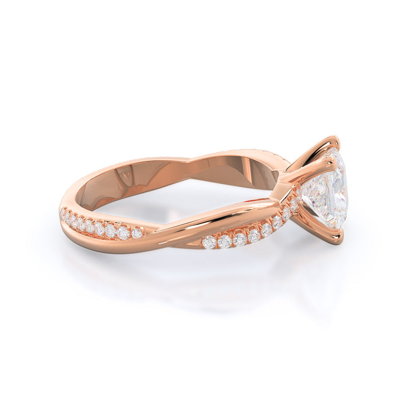 Princess Cut Twisting Vine Diamond Ring with Lab Grown Diamond in 14KT Rose Gold view 3
