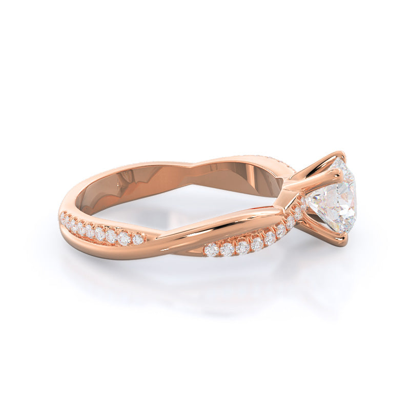 Round Cut Twisting Vine Diamond Ring with Lab Grown Diamond in 14KT Rose Gold view 3
