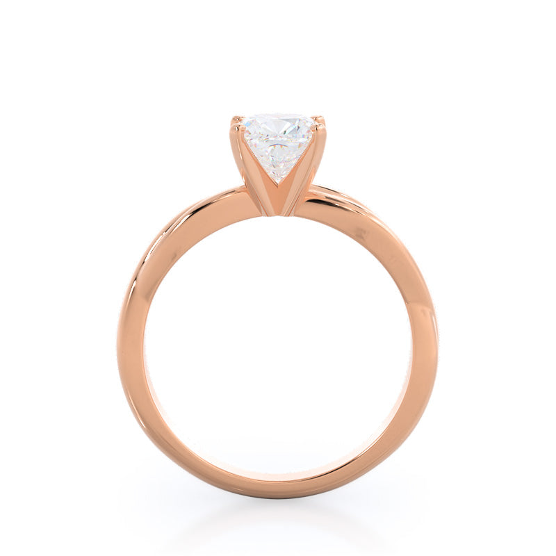 Twisting Solitaire Diamond Ring with Cushion Cut Diamond in 14KT Rose Gold view 2

