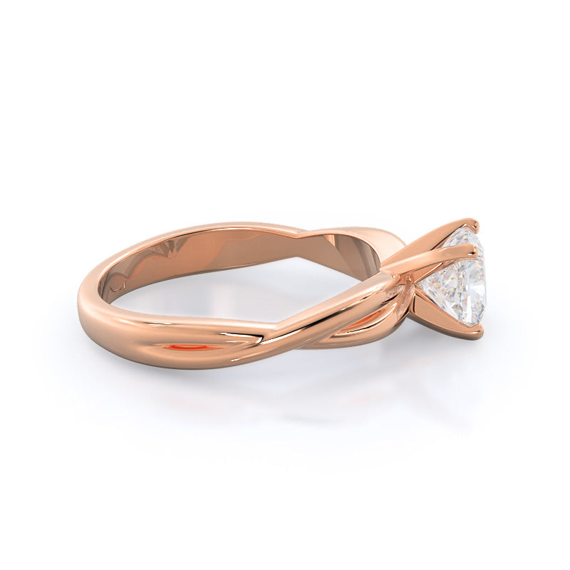 Twisting Solitaire Diamond Ring with Cushion Cut Diamond in 14KT Rose Gold view 3
