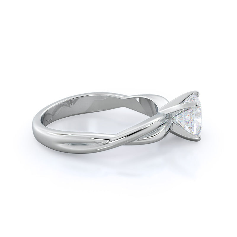 Twisting Solitaire Diamond Ring with Cushion Cut Diamond in 14KT Platinum view 3
