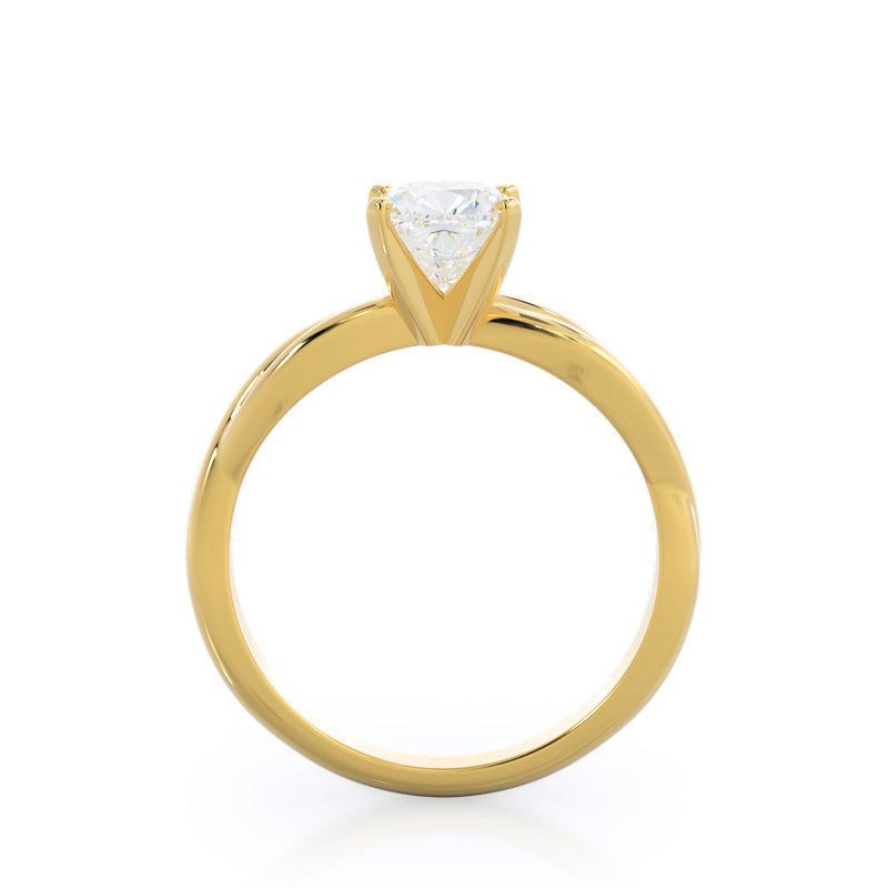 Twisting Solitaire Diamond Ring with Cushion Cut Diamond in 14KT Yellow Gold view 2
