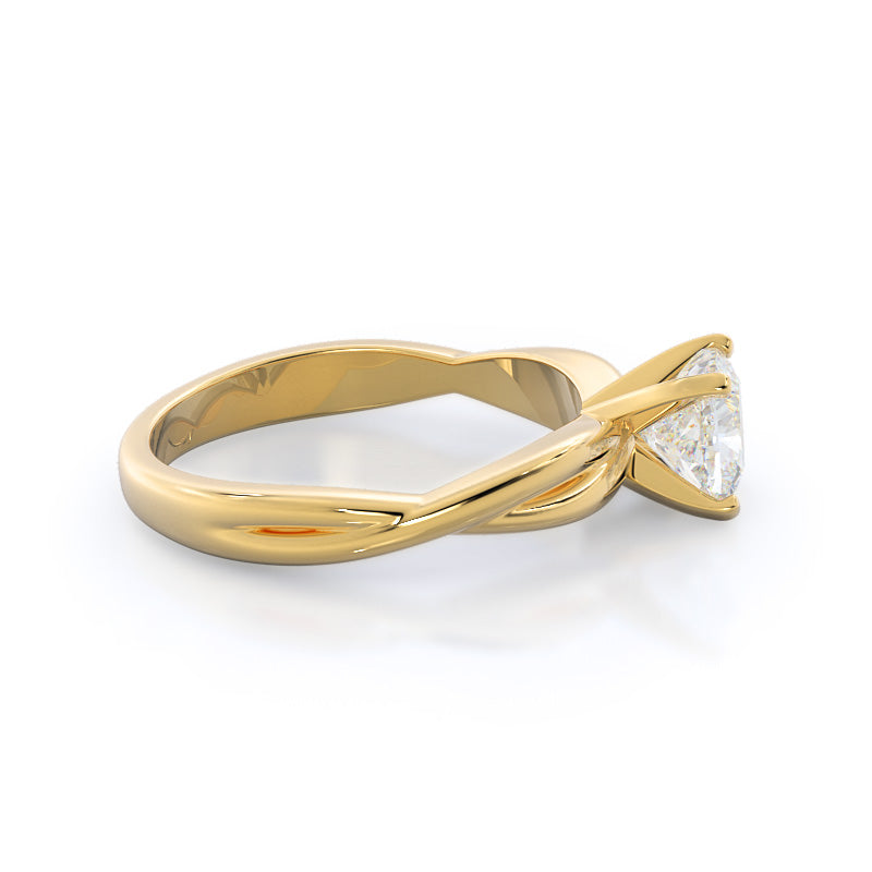 Twisting Solitaire Diamond Ring with Cushion Cut Diamond in 14KT Yellow Gold view 3
