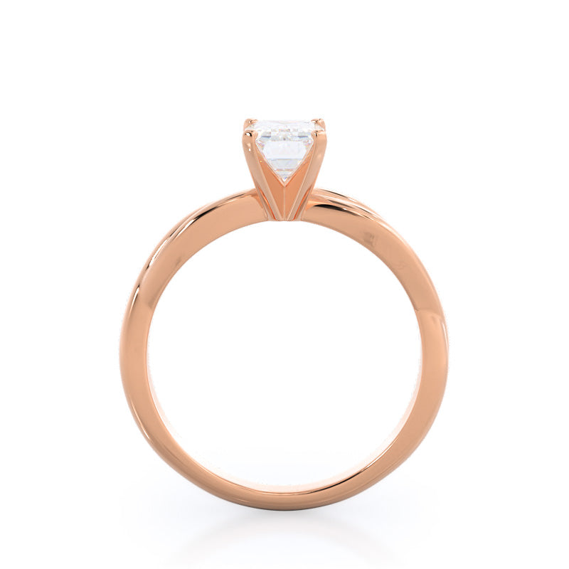 Twisting Solitaire Diamond Ring with Emerald Cut Diamond in 14KT Rose Gold view 2
