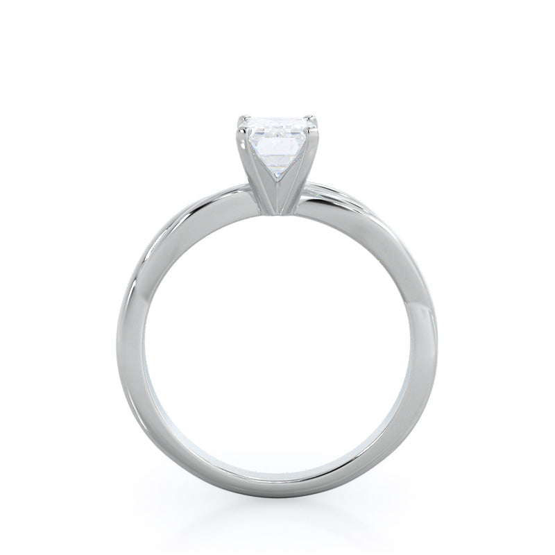 Twisting Solitaire Diamond Ring with Emerald Cut Diamond in 14KT Platinum view 2
