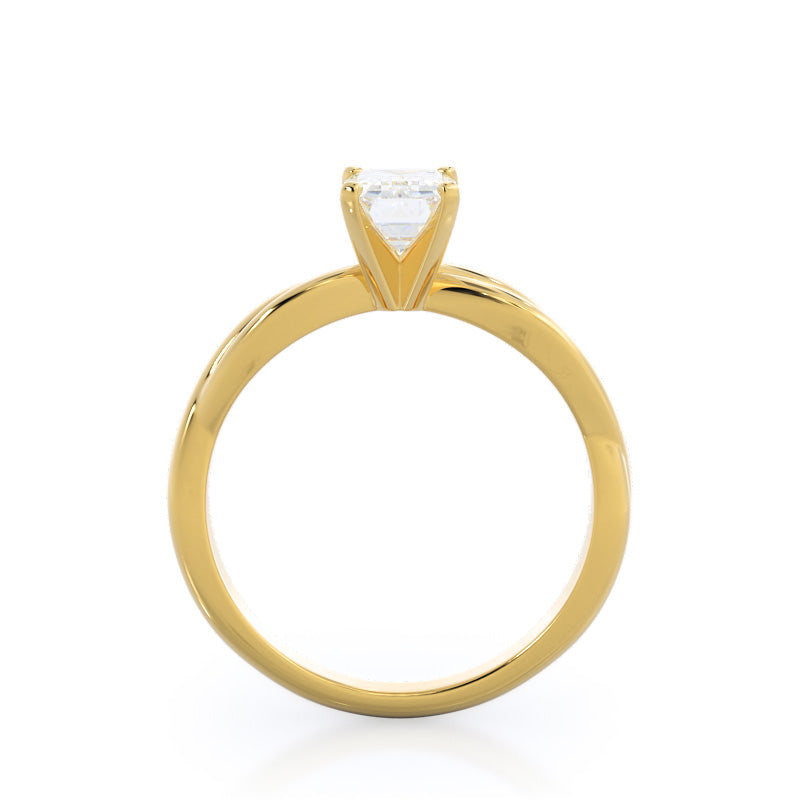 Twisting Solitaire Diamond Ring with Emerald Cut Diamond in 14KT Yellow Gold view 2
