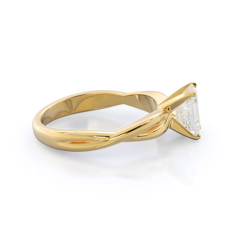 Twisting Solitaire Diamond Ring with Emerald Cut Diamond in 14KT Yellow Gold view 3
