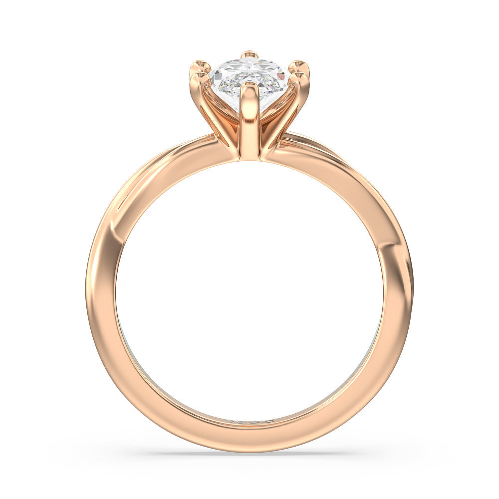 Twisting Solitaire Diamond Ring with Marquise Cut Diamond in 14KT Rose Gold view 2
