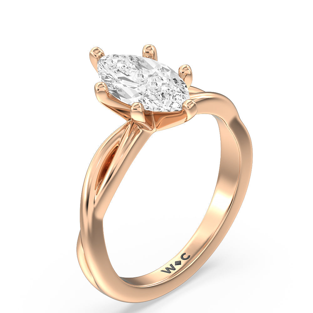 Twisting Solitaire Diamond Ring with Marquise Cut Diamond in 14KT Rose Gold view 3
