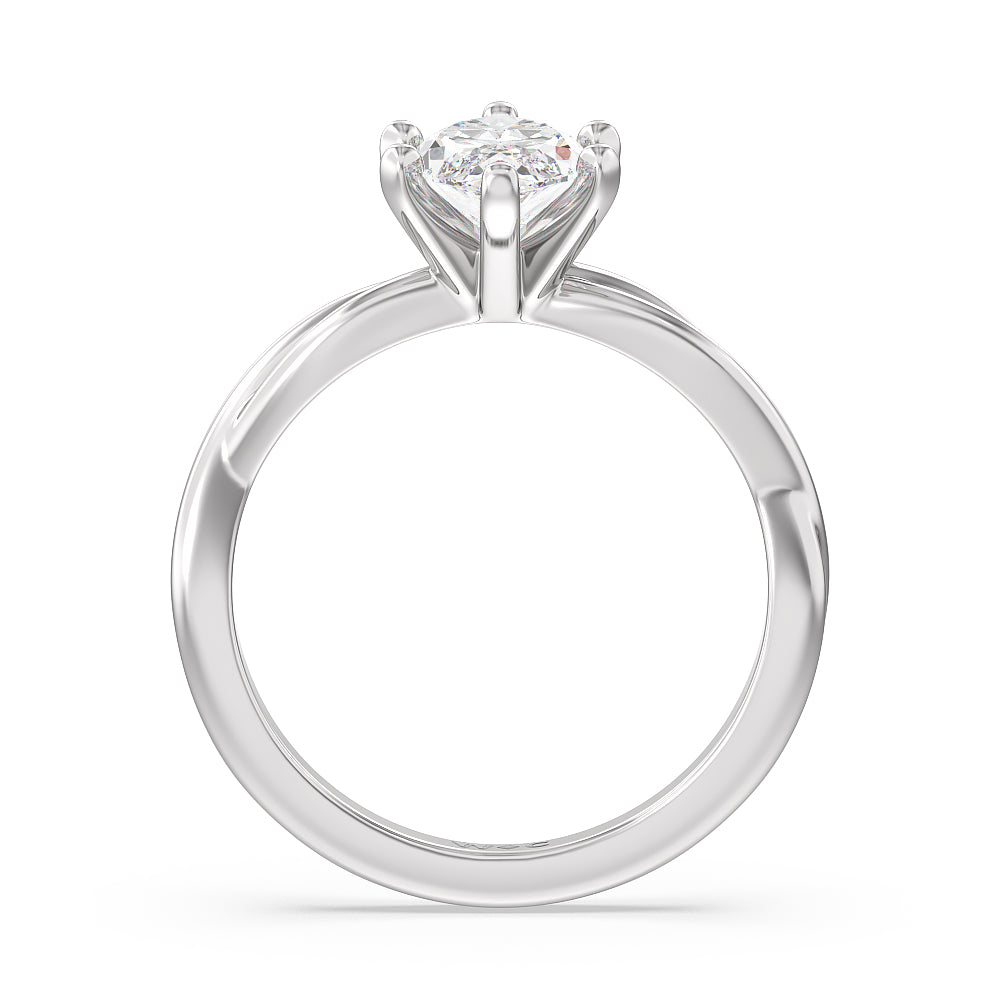 Twisting Solitaire Diamond Ring with Marquise Cut Diamond in 14KT Platinum view 2
