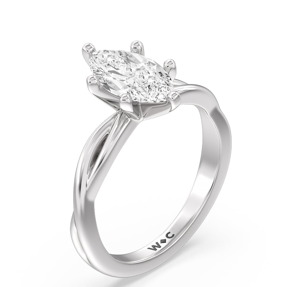 Twisting Solitaire Diamond Ring with Marquise Cut Diamond in 14KT Platinum view 3
