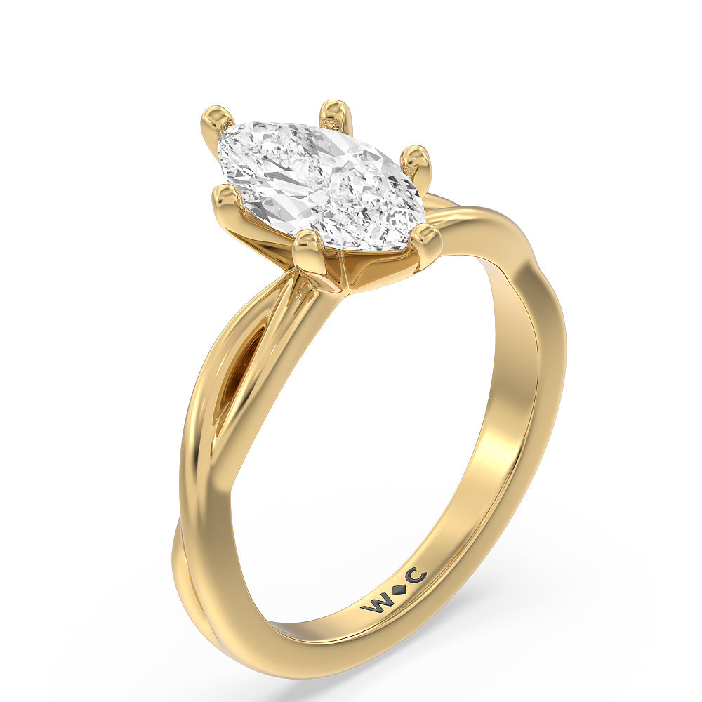 Twisting Solitaire Diamond Ring with Marquise Cut Diamond in 14KT Yellow Gold view 3

