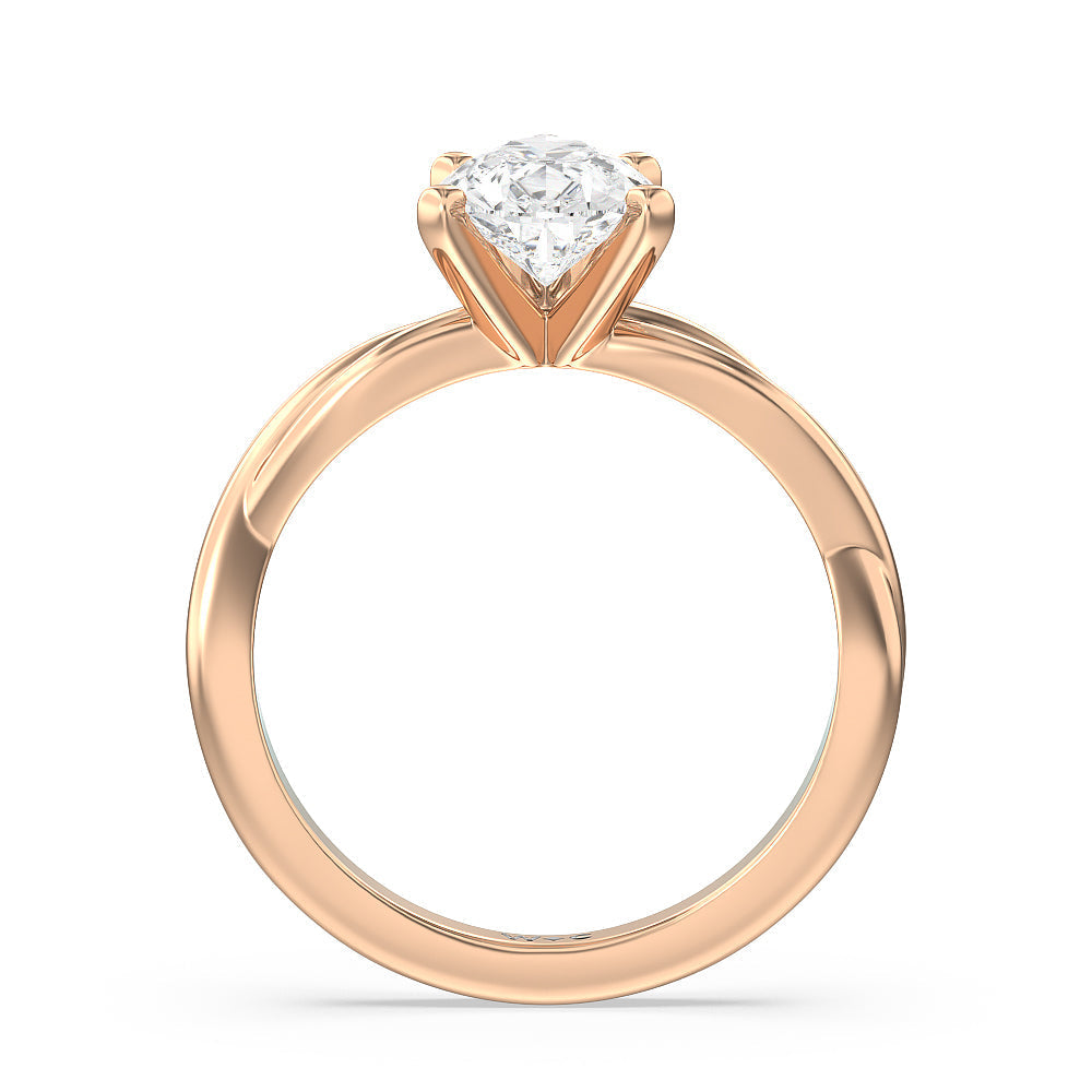 Twisting Solitaire Diamond Ring with Pear Cut Diamond in 14KT Rose Gold view 2
