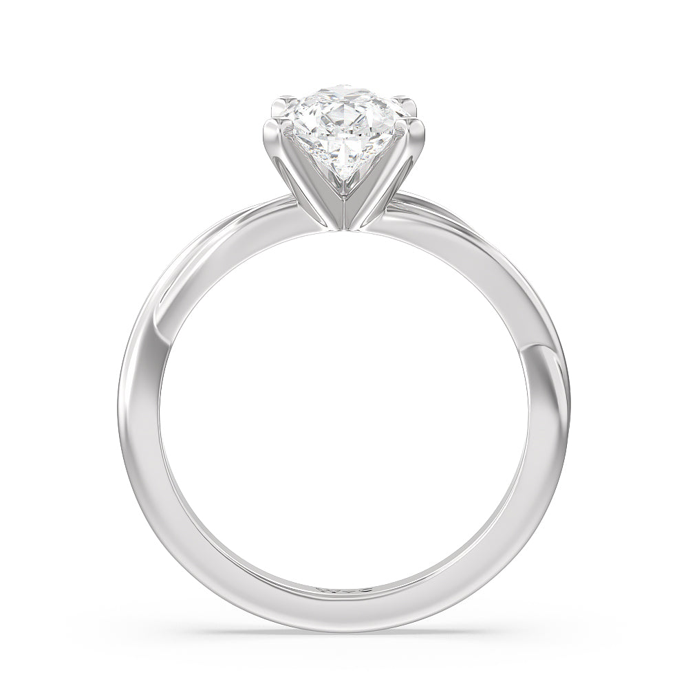 Twisting Solitaire Diamond Ring with Pear Cut Diamond in 14KT Platinum view 2
