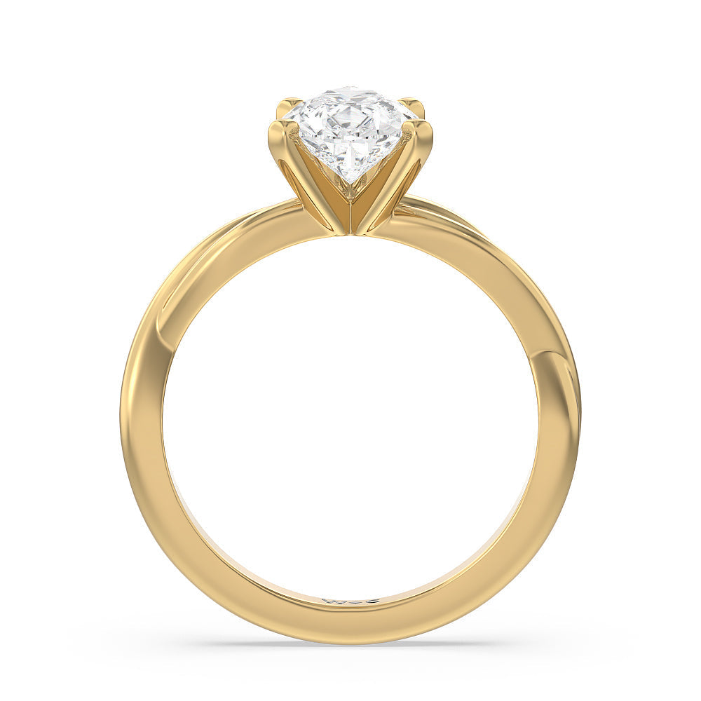 Twisting Solitaire Diamond Ring with Pear Cut Diamond in 14KT Yellow Gold view 2
