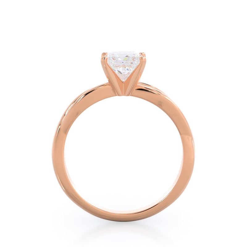 Twisting Solitaire Diamond Ring with Princess Cut Diamond in 14KT Rose Gold view 2
