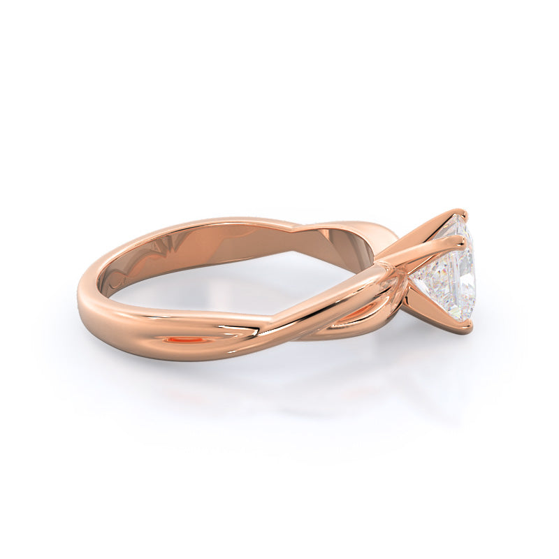 Twisting Solitaire Diamond Ring with Princess Cut Diamond in 14KT Rose Gold view 3
