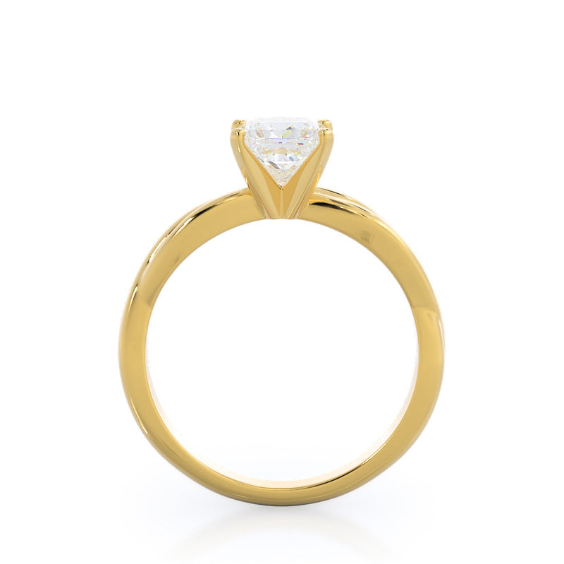 Twisting Solitaire Diamond Ring with Princess Cut Diamond in 14KT Yellow Gold view 2
