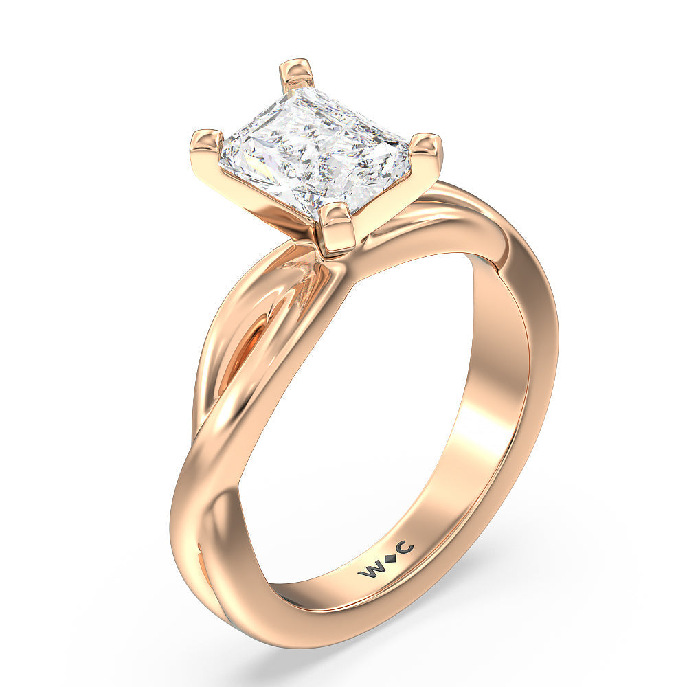 Twisting Solitaire Diamond Ring with Radiant Cut Diamond in 14KT Rose Gold view 3
