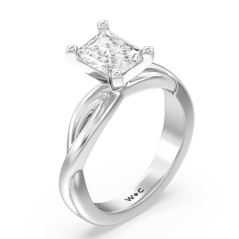 Twisting Solitaire Diamond Ring with Radiant Cut Diamond in 14KT Platinum view 3
