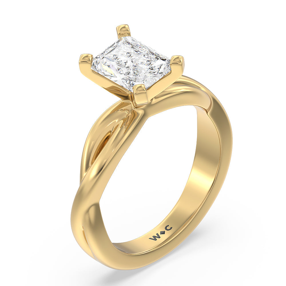 Twisting Solitaire Diamond Ring with Radiant Cut Diamond in 14KT Yellow Gold view 3
