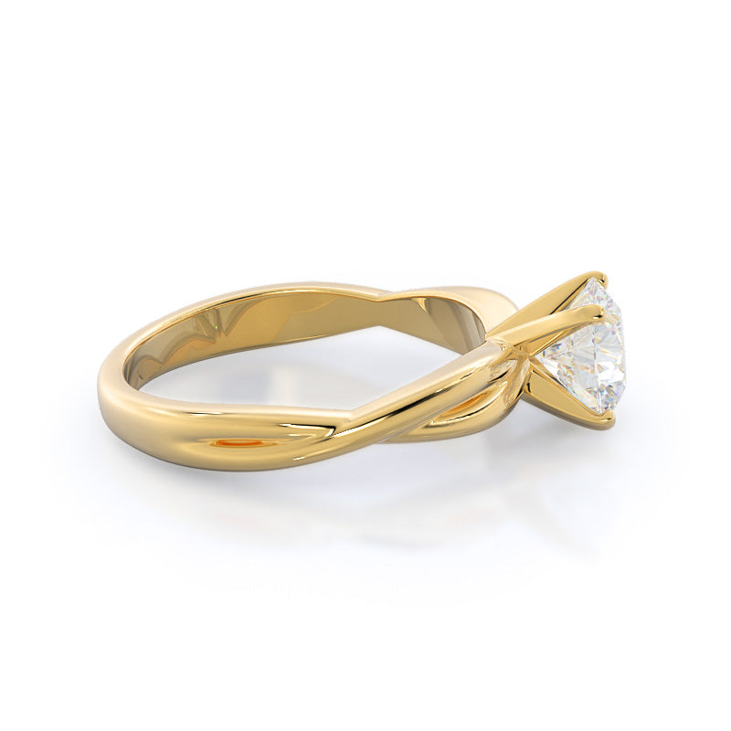 Twisting Solitaire Diamond Ring with Round Cut Diamond in 14KT Yellow Gold view 2
