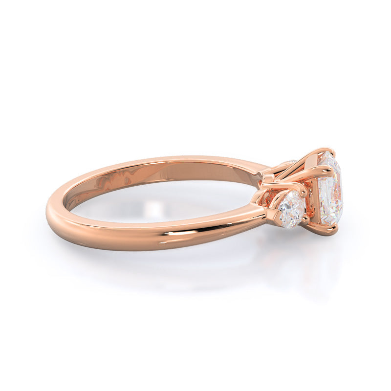 Asscher Cut Three Stone Pear Engagement Ring with Lab Grown Diamond in 14KT Rose Gold view 3
